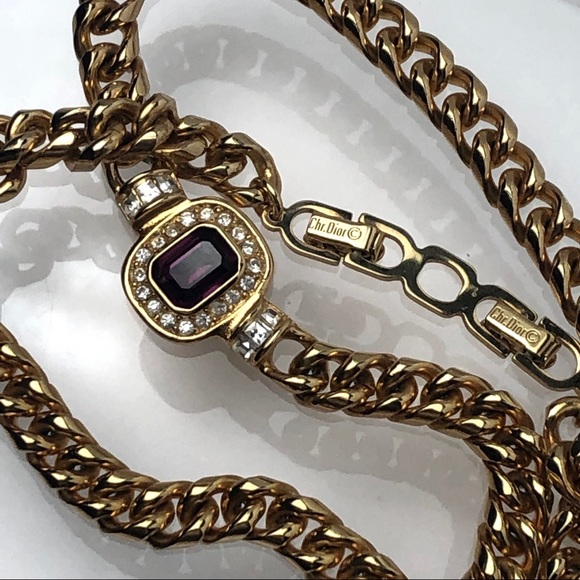 VTG 80s CHRISTIAN DIOR AMETHYST CRYSTAL NECKLACE - Picture 4 of 16